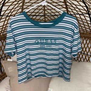 Blue and white striped GUESS cropped T-shirt